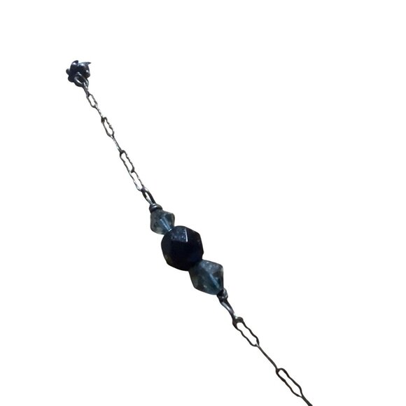 Vintage Sterling Silver Y Necklace Black Onyx Glass Beads Estate Adj 20-23" - Picture 3 of 4